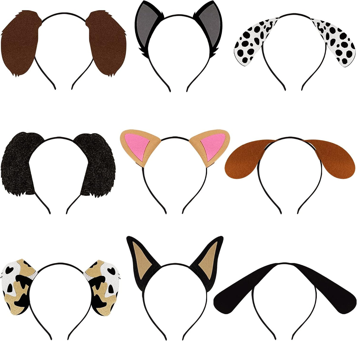9 handmade felt dog ear headbands in assorted colors