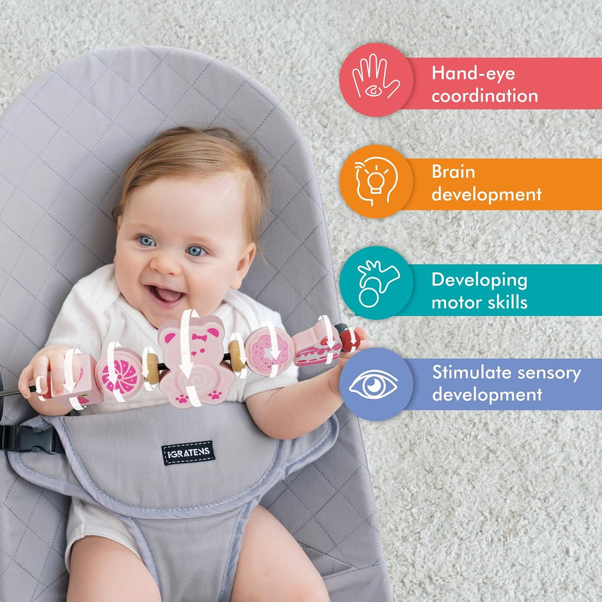 iGRATENS wooden baby bouncer toy bar with black and white pendants - view 11