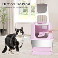RIZZARI Stainless Steel Cat Litter Box, Semi-Enclosed with Raised Edges, Anti-Leakage & Odorless, Large for Small to Large Cats (Deep Pink, 23.8" L*15.9" W*18" H)