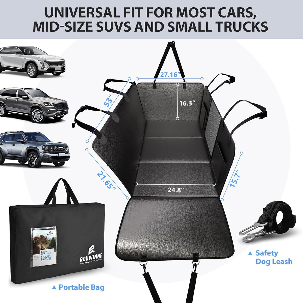 Dog Car Seat Cover for Back Seat, Hard Bottom - L - For Cars/ Mid-Size SUV/ Small Truck / All Black - image 4