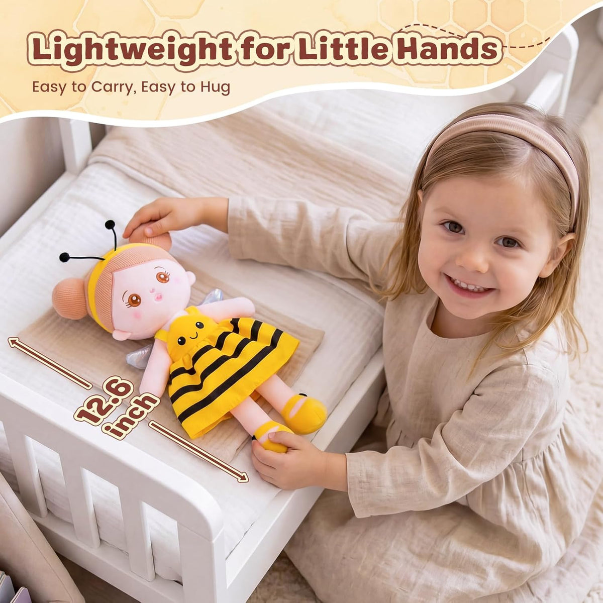 OUOZZZ Soft Baby Doll 12.6" Yellow Bee Dress Snuggle Buddy Doll – Fun for Kids & Family - B-bee Dress - image 4