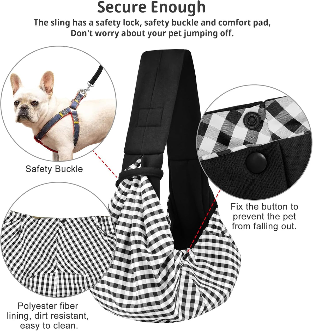 Dog and Cat Sling Carrier, Hands Free Reversible Pet Papoose Bag - Black Senior - image 2