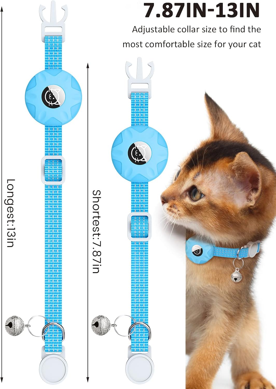 AirTag Cat Collar, Reflective Kitten Collar Breakaway – Essentials for Cats - Luminous blue - image 2