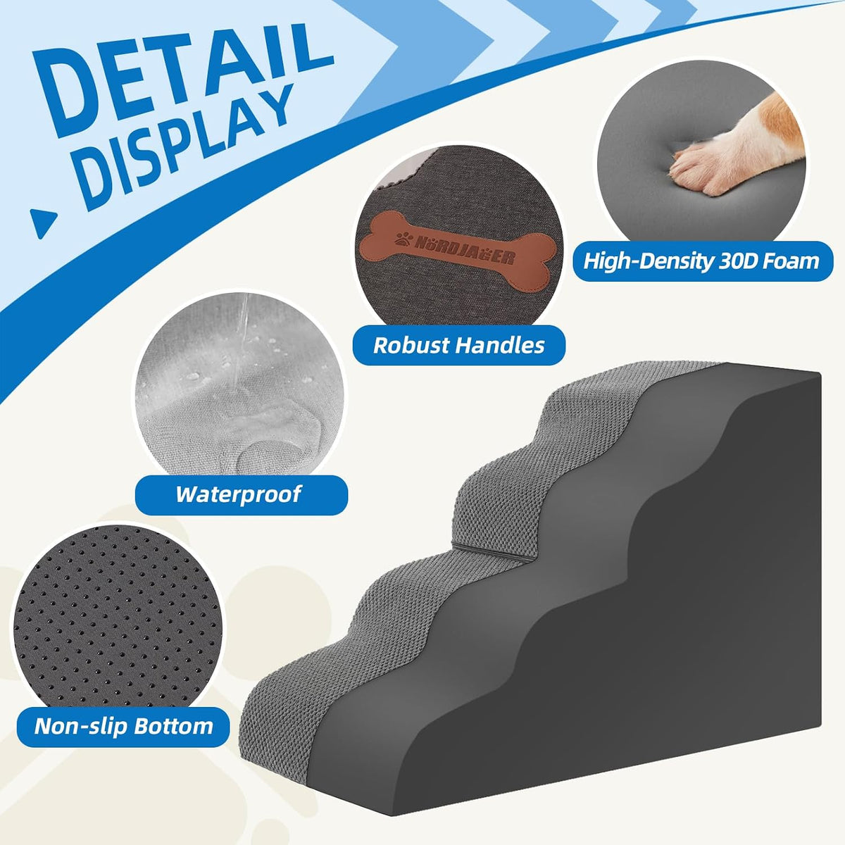Dog Stairs 4 Steps for Small Dogs and Cats to Get on High Beds - Dark Grey / 5.0 / 31.8"D x 15.7"W x 22.8"H - image 4