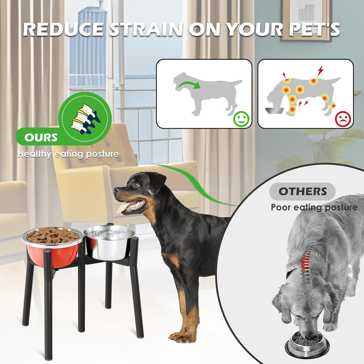 SHAINFUN Adjustable Metal Raised Stand for Large & XL Breeds - Black-HL2 / Height: 13.7", Width: 7-10.6" - image 2