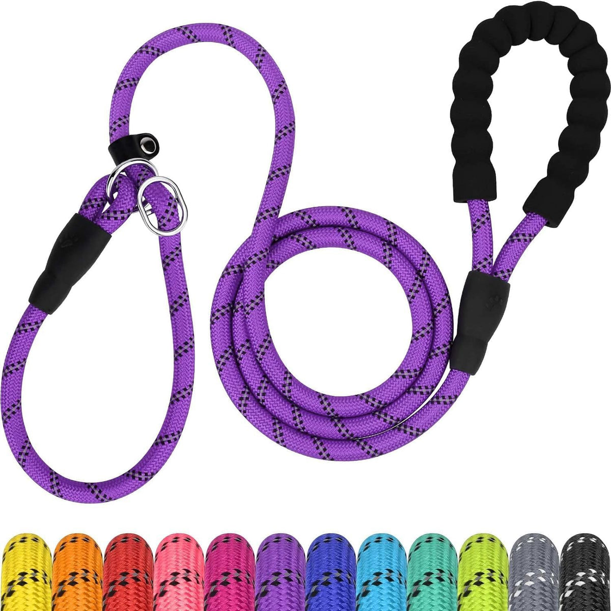 Slip Lead for Dogs, No Pull Training Leash, Padded Handle – Essentials for Dogs - M-3/8"x6'(50-110lbs) / Purple