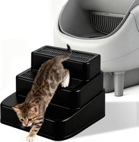 Adjustable Litter Box Step, Cat Ramp for Litter Box, 2 Steps - Black / 3 step
