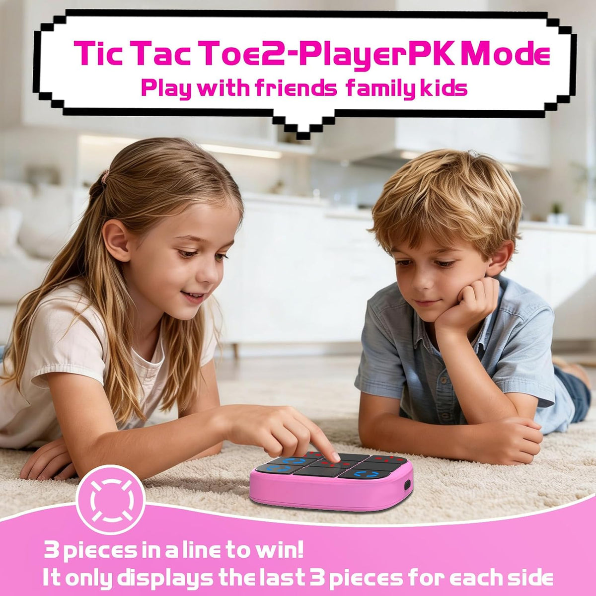 Tic-Tac-Toe Bolt Game, 4-in-1 Handheld Puzzle Games Console, Electronic Tic-Tac-Toe Game - Pink / L(Rechargeable) - image 4