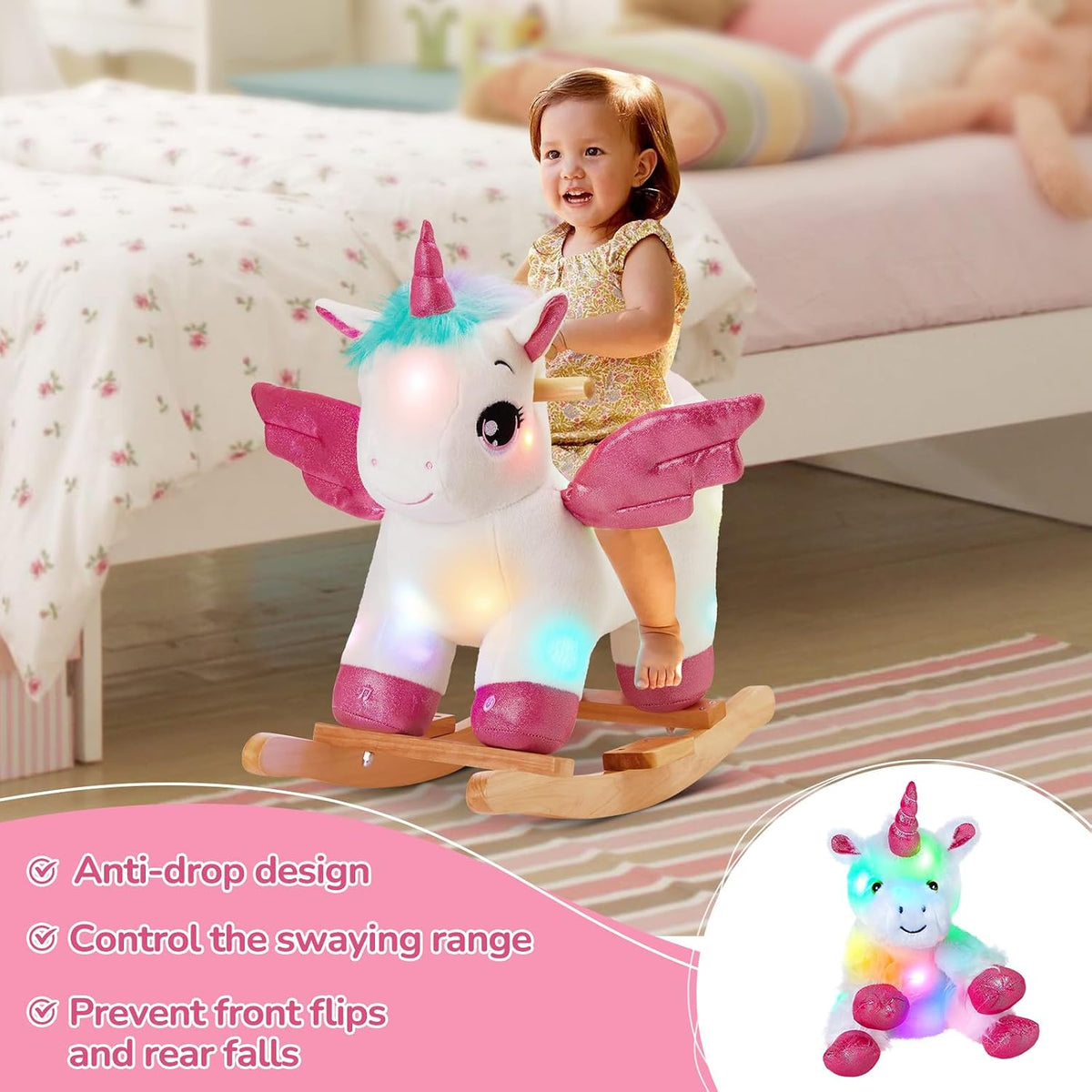 Glow Guards green dinosaur rocking horse with seat belt and plush dinosaur, set of 2 - view 11