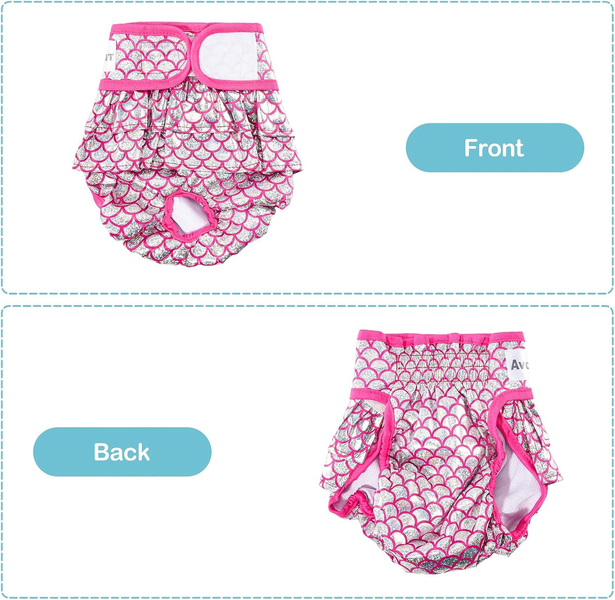 Avont 3 Pack Reusable Dog Diapers Female-Strawberry/Orange/Cherry – Essentials for Dogs - Mermaid Pattern - Purple Pink Blue / L - image 3