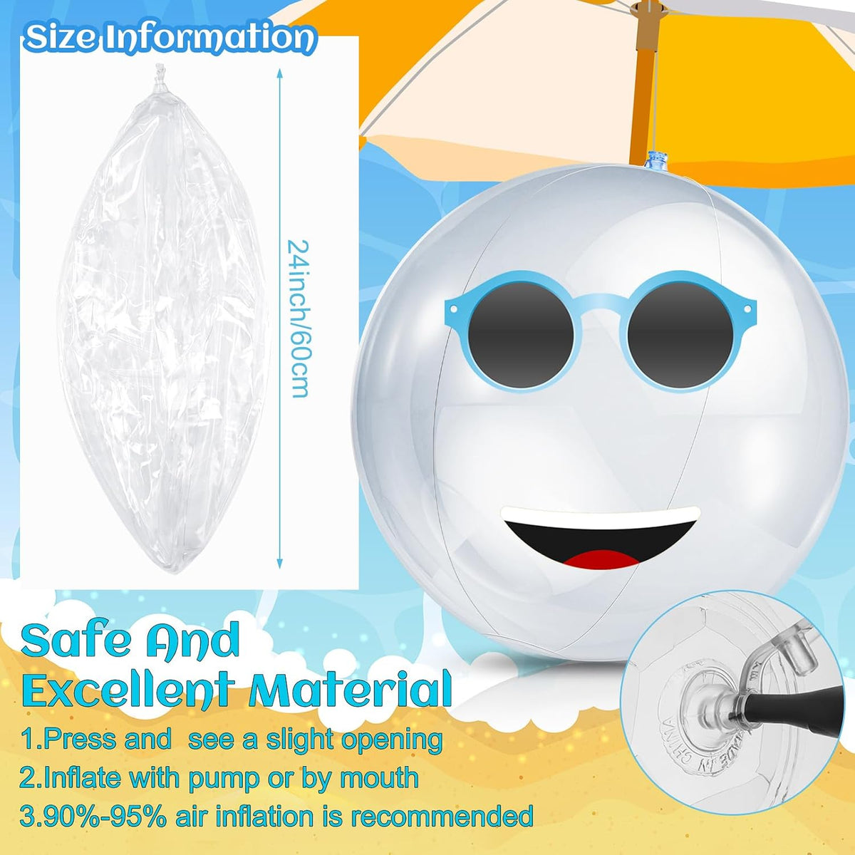 Zhanmai 6 pack of inflatable clear beach balls, 16 inch, for pool and party decorations - view 7