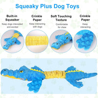 Squeaky Dog Toys for Large Dogs, Tough Tug of War Puppy Toy - Blue Yellow / Alligator - image 2