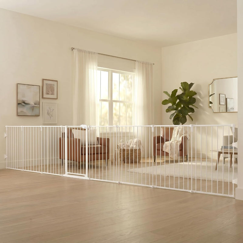 Regalo Safety 24"-192" Metal 2-in-1 Super Wide Baby Gate & Play Yard – Essentials for Pets - 50.5-192"W x 28"H / White