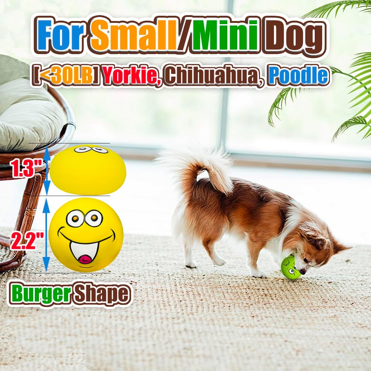 Squeaky Dog Toys for Small Dogs, Mini Breeds - 4 Color For XS/S 2.2" / Small - image 4