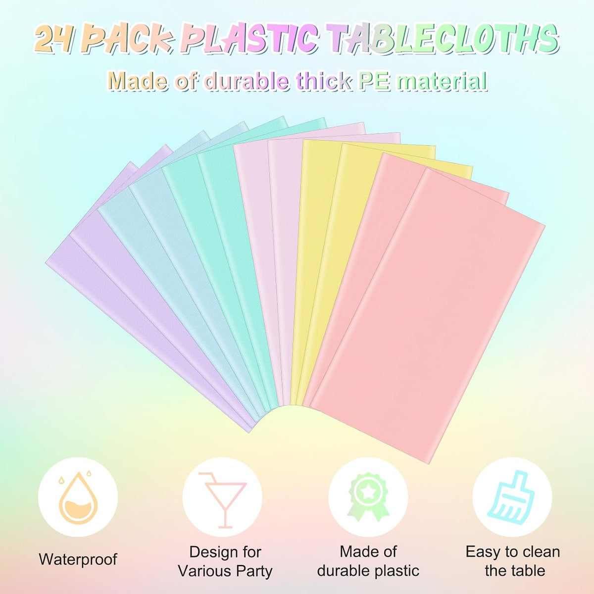 4Pcs Pastel Tablecloths, Mix Color Plastic Tablecloth Disposable Rectangle Table Covers for Baby - Pastel Rectangle / 24pcs - image 3