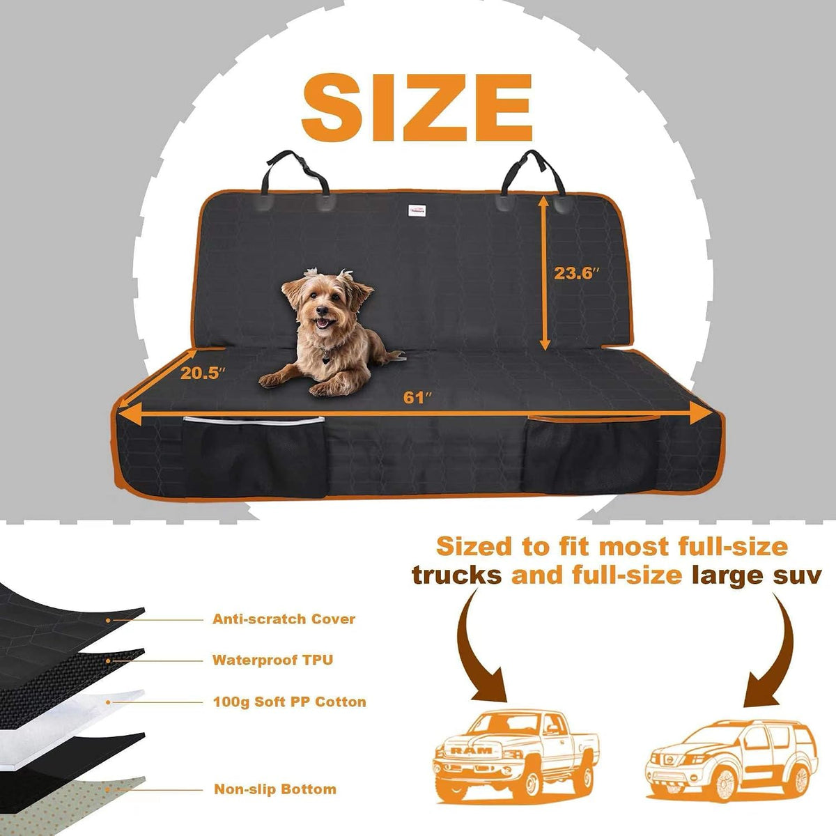 Dog Car Seat Cover for Back Seat - Truck-Brown / Truck Bench-61"W / 1 - image 4