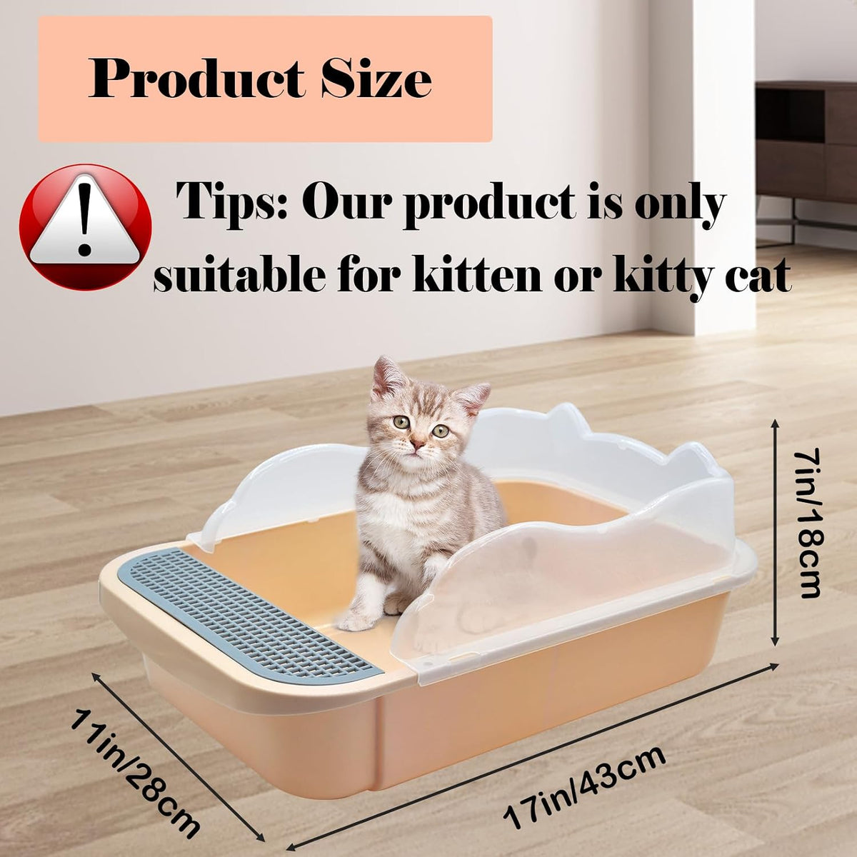Open Cat Litter Box with High Side - 【Color：Khaki】 - image 4