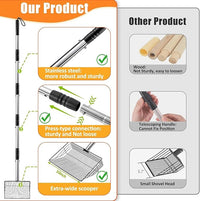 Chicken Poop Scooper, SUVEUS 10 inch Stainless Steel Coop Scoop, Adjustable 32"-67" Long, 5 in 1 Chicken Coops Shavings Shovel, Heavy Duty Sand Sifter Shovel