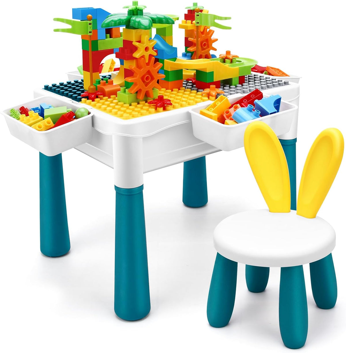 SWATOW 6-in-1 kids activity table with water and sand play and building blocks