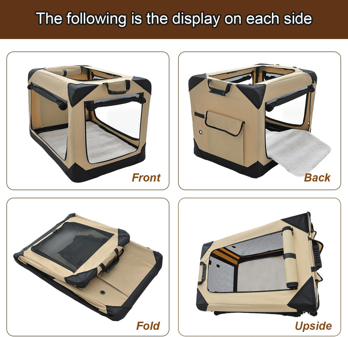 Garnpet 36 Inch Collapsible Soft Dog Crate for Large Dogs - Beige / 26.0"L x 18.0"W x 18.0"H - image 3