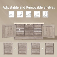 DINZI LVJ Shoe Bench, Entryway Storage Bench with Doors, Cushion, 2-Tier Shoe Rack with 6-Cubby, 31.5”L x 13.8”W Shoe Organizer Cabinet, Adjustable Shelf, Living Room, Bedroom, Greige