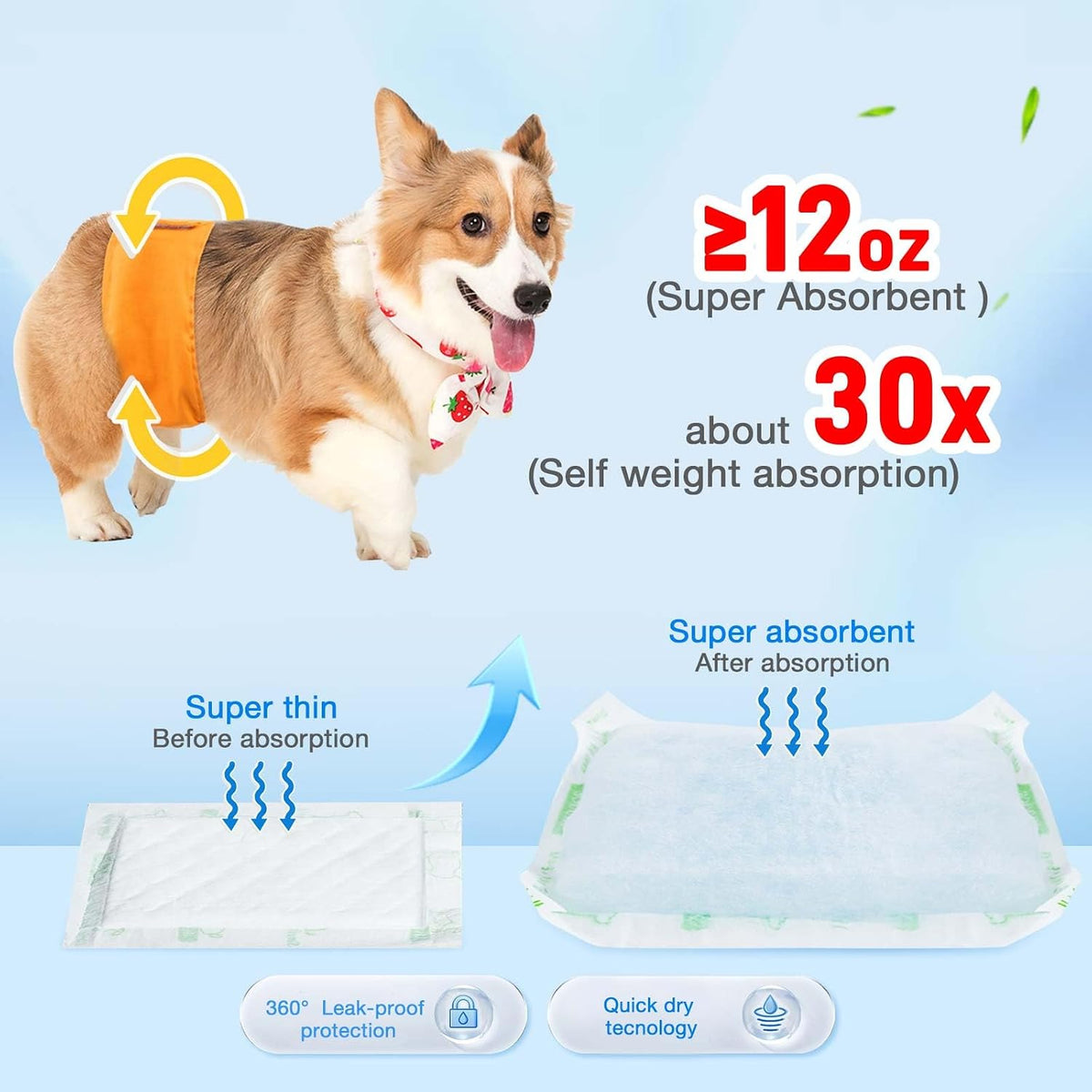 Dog Diaper Liners 100ct Super Absorption Disposable Dog Diaper - Large / 100 - image 2