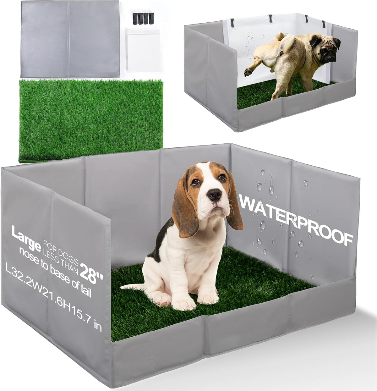 HQ4US Dog Grass Pad with Tray, Foldable Litter Box High Wall - Large for Dog＜ 28" Length