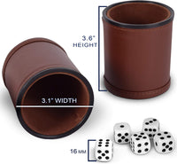 RNK Gaming brown PU leather dice cups with velvet lining, set of 5 with 25 white dice - view 4