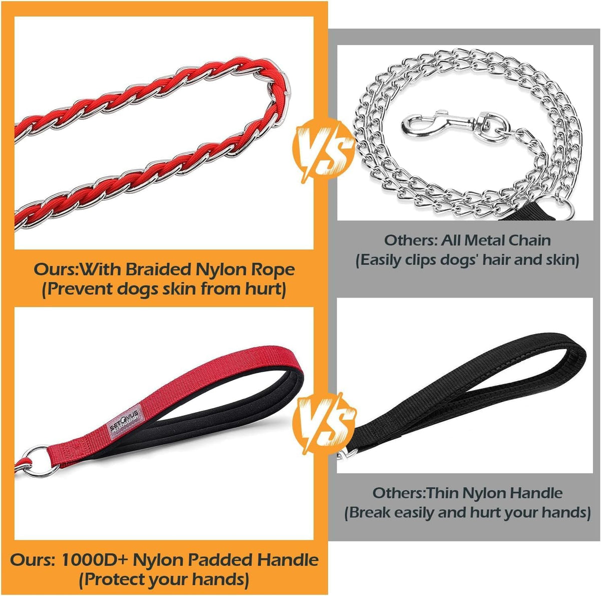 Chain Dog Leash, Bite-Proof Metal Leash - red / 7.25FT(5-30lb) - image 4