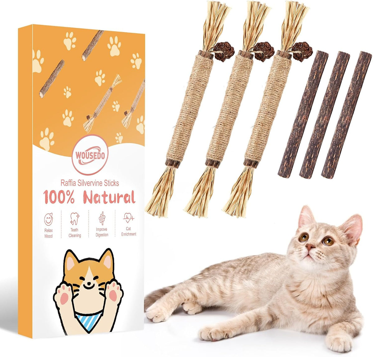 6 Pack Silvervine Sticks for Cat, Natural Catnip Toys – Essentials for Cats - 6 Pack