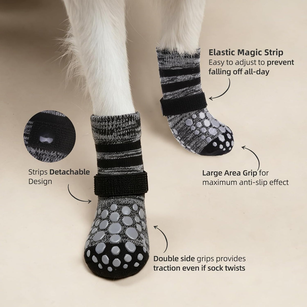 PUPTECK Anti-Slip Dog Socks with Double Sides Grips for Small Medium - Black(Striped) / X-Large (4 Count) - image 4