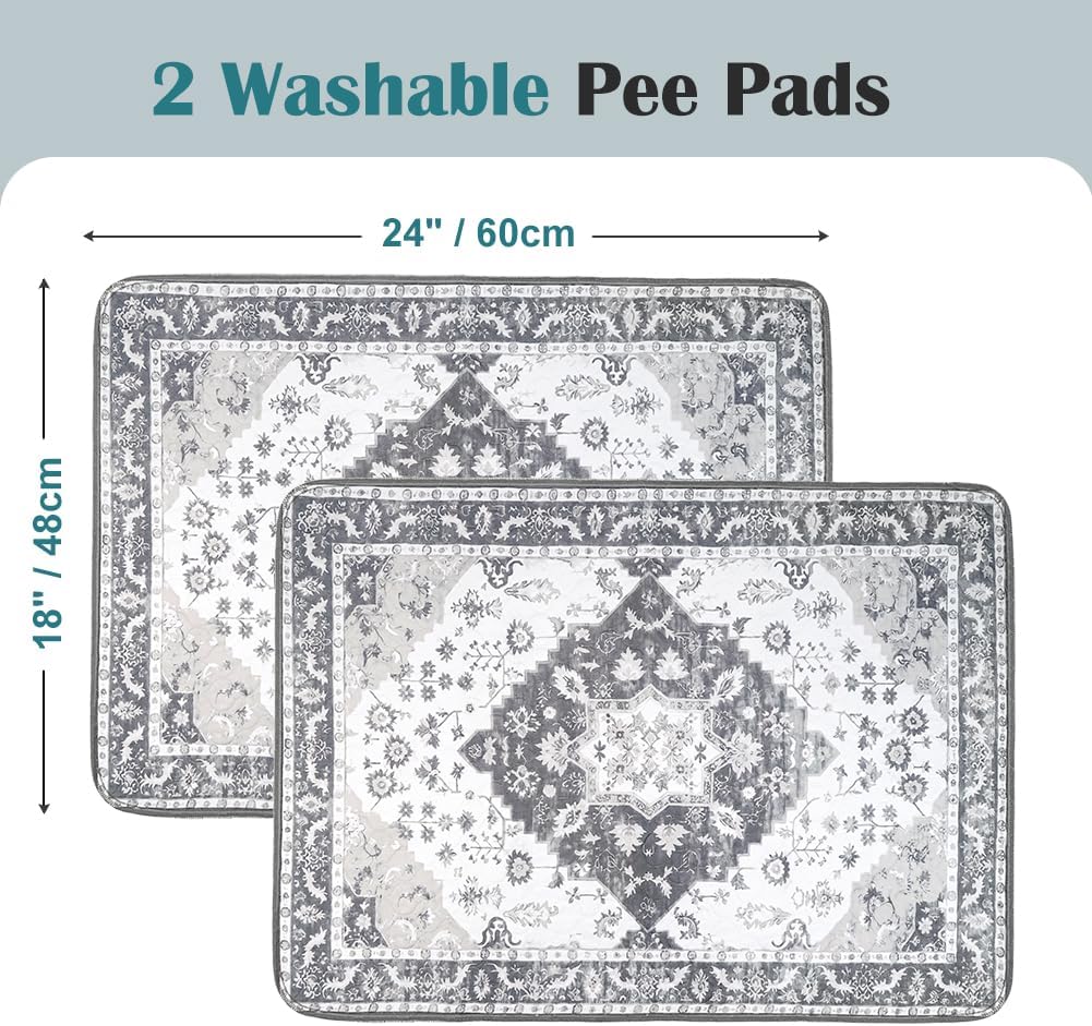 Washable Pee Pads for Dogs, Non-Slip Potty Pads - Grey Medallion / 24"x18" (Pack of 2) - image 2