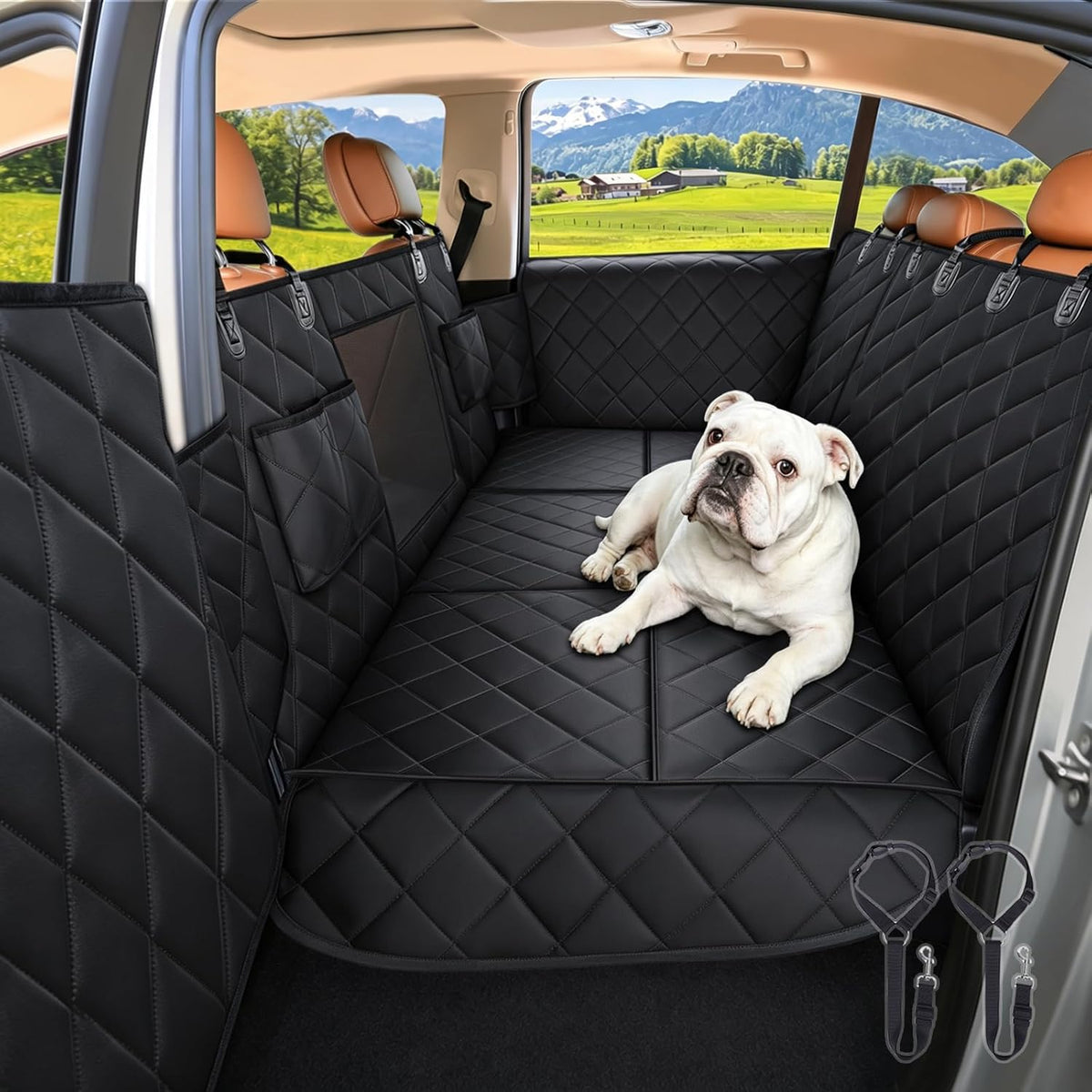 Dog Car Seat Cover for Back Seat with Safety Belt Universal Fit – Essentials for Dogs - Hard Bottom Black / Truck