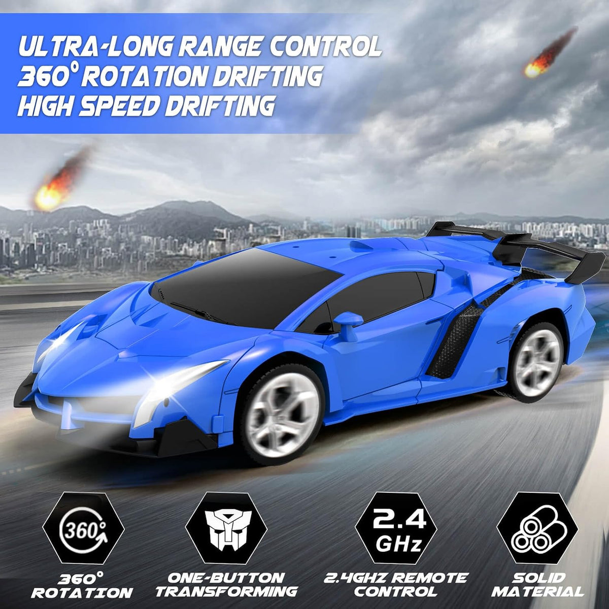 Dolanus Remote Control Car, Transform Robot, Boys Toys Gifts - Blue - image 2