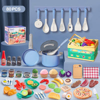 130Pcs Kitchen Playset, Toddler Pretend Cooking Play Pots, Pans - Blue / 80 Pcs - image 2