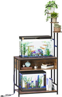 Aquarium Stand with Plant Shelves,20-Gallon Fish Tank Stand with 2-Tier Storage and Display Racks,Metal Frame Reptile Tank Table with Tall Plant Holders,Industrial Rack for Home,Office