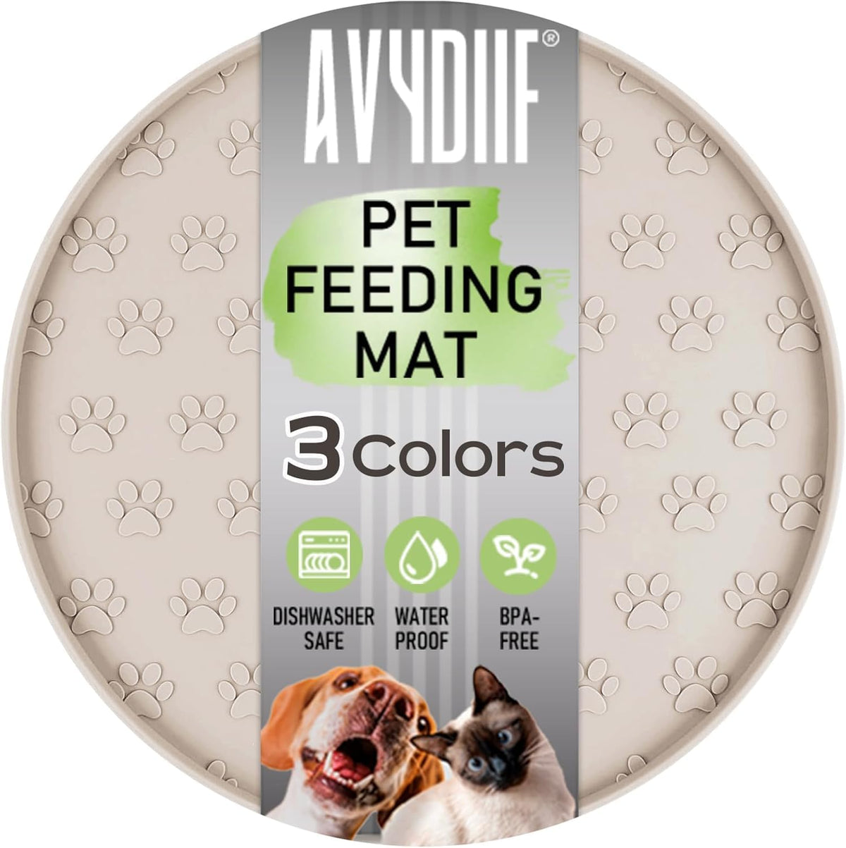 Pet Feeding Mat, Waterproof Anti-Slip Placemats for Dog Cat Bowl Silicone Pet Food Mat, Raised Edge - 1 Beige / 10.9"L x 10.9"W