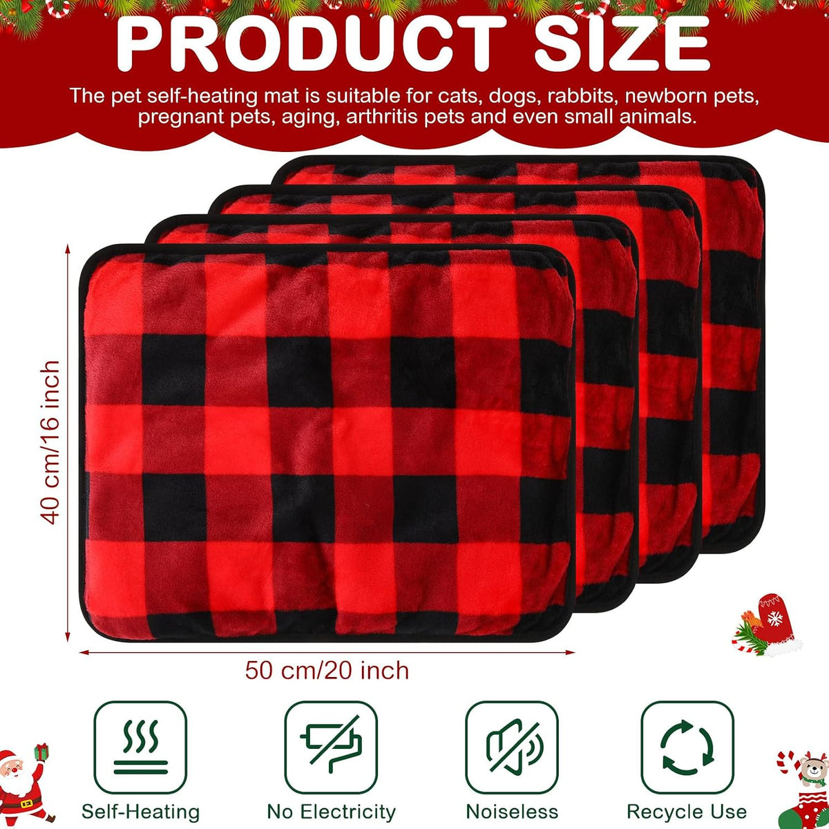 4 Pack Self Heating Cat Pad Self Warming Dog Mat, Heart - Buffalo Plaid / 16 x 20 Inches - image 2