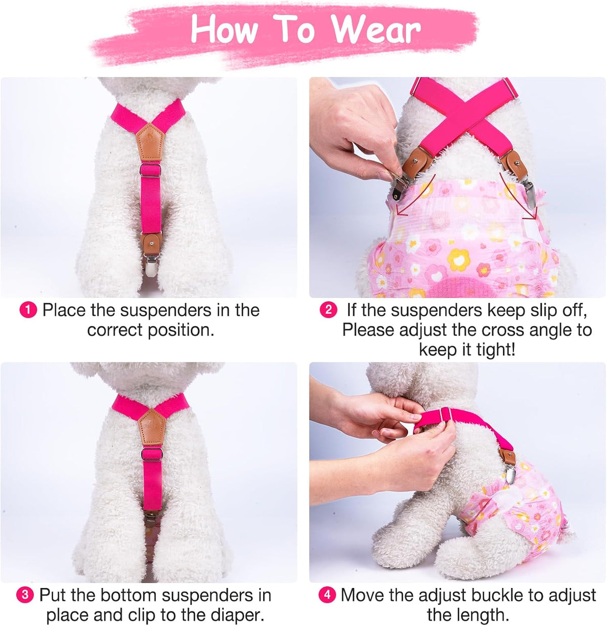 Pet Soft Dog Suspenders 2 Pieces Female Dog Diaper Suspenders - Black & Pink / Small/Medium - image 4