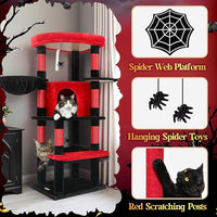 Globlazer Gothic Corner Cat Tree Tower with Scratching Post for Indoor Cats, 51inch Goth Cat Condo Tower with Large Hammock, Fan-Shaped Padded Perch, Spacious Cat Cave, Hanging Basket, C51, Red Black