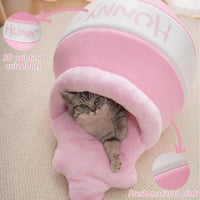 Honey Pot Cat Cave Bed, Soft and Thick Rebound Sponge Pet Nest with Removable & Washable Cushion - Pink - image 2