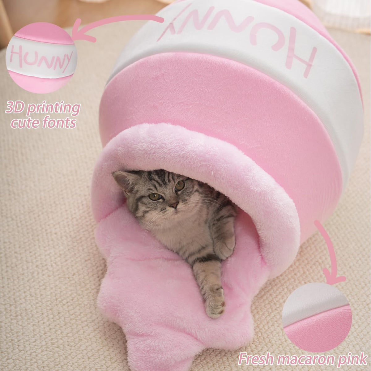 Honey Pot Cat Cave Bed, Soft and Thick Rebound Sponge Pet Nest with Removable & Washable Cushion - Pink - image 2