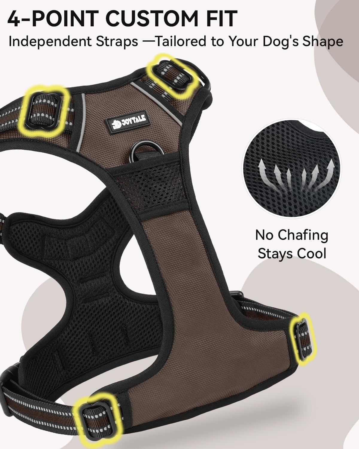 Joytale No Pull Dog Harness & Seat Belt, Easy On 3-Buckle, L - Brown / Extra Large - image 4
