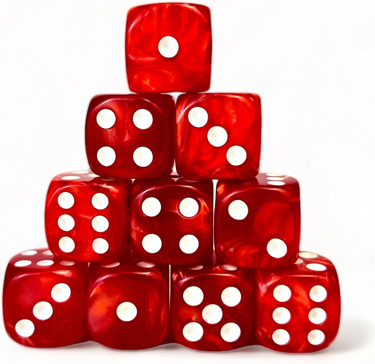 Luck Lab 10 Pack 16mm D6 Acrylic Dice Set - Red Pearl