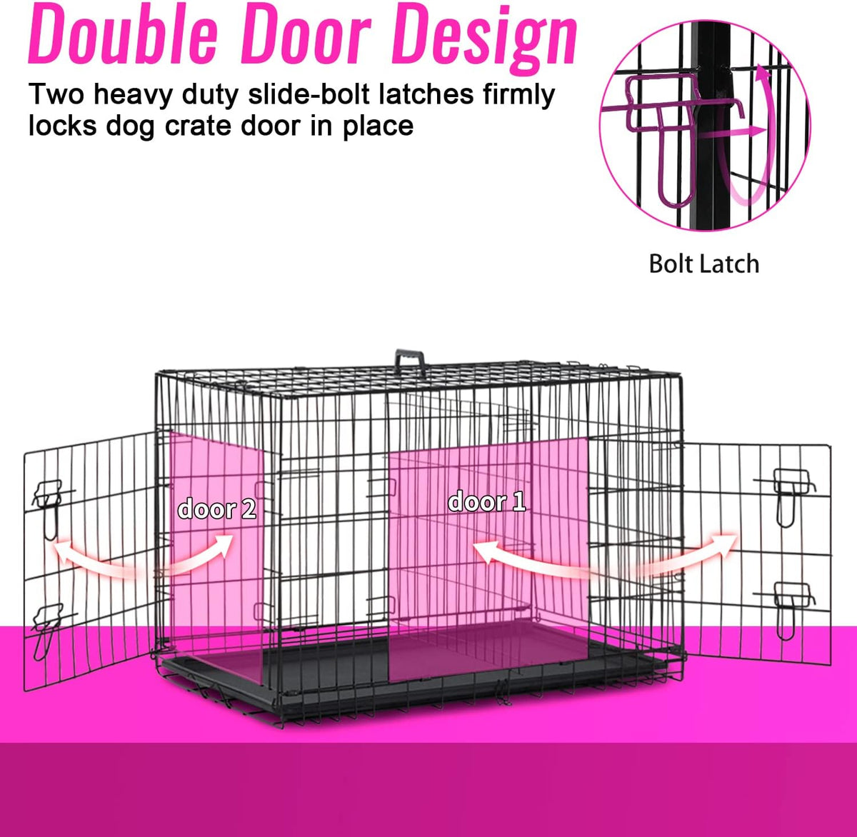 FDW, 48" Foldable Metal Dog Crate, Cage for XL Dogs - Black / 48 Inch Double Door - image 3