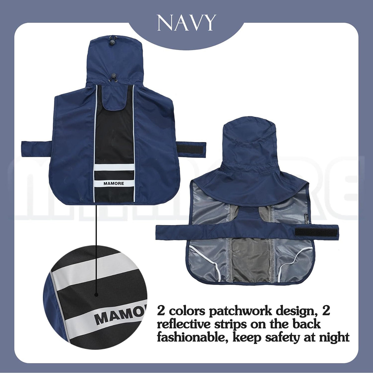 Waterproof Dog Raincoat with Reflective Strip - XX-Large / Navy Black - image 2