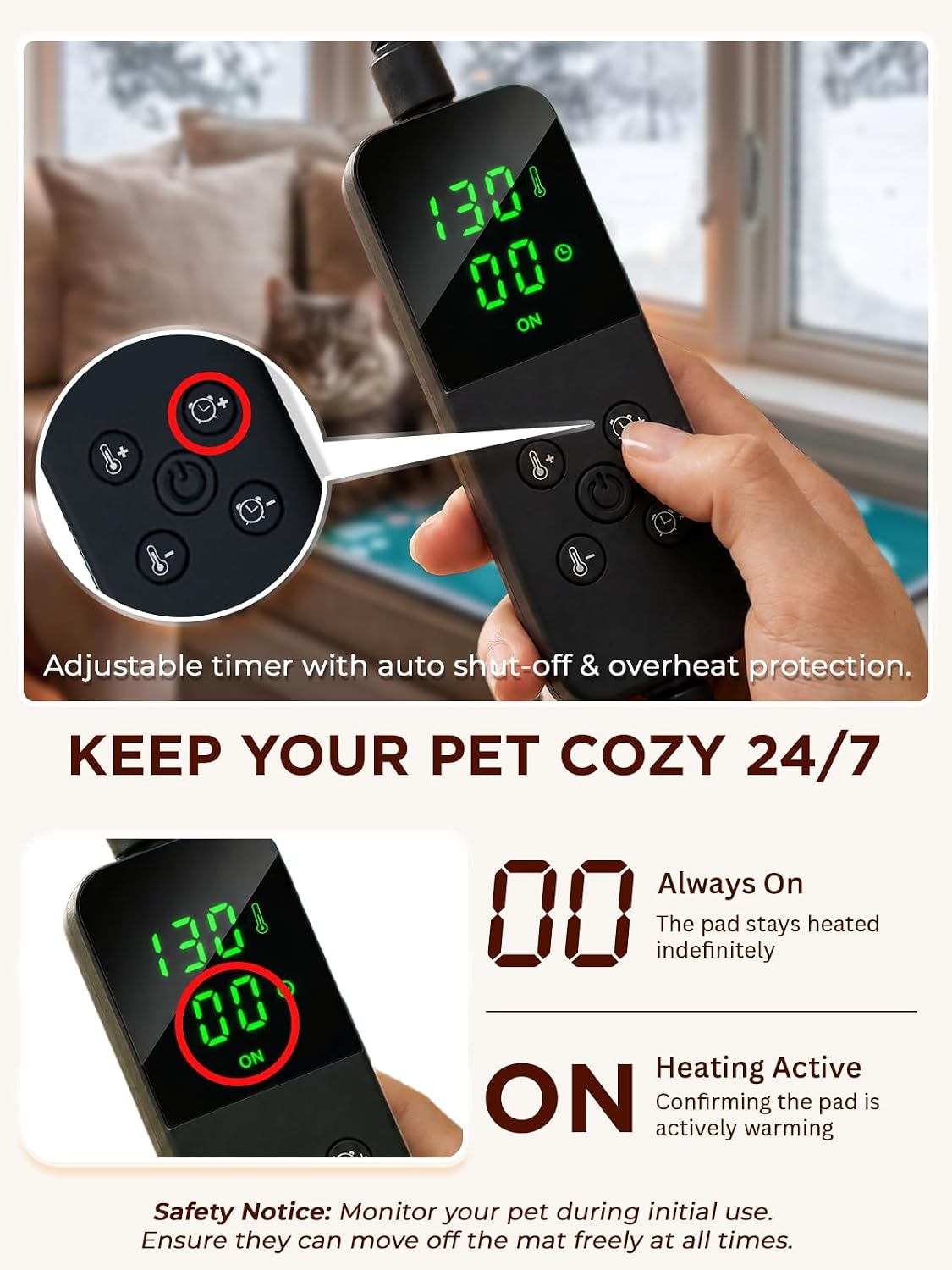 furrybaby Pet Heating Pad for Cats & Dogs, Waterproof Heated Bed - Temp adjustable / 18 X 18in / Green - image 3