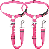 Lukovee Dog Car Seat Belt, Headrest Restraint, Headrest - A.Fluorescent Pink / Headrest + Clip, 2 Pcs