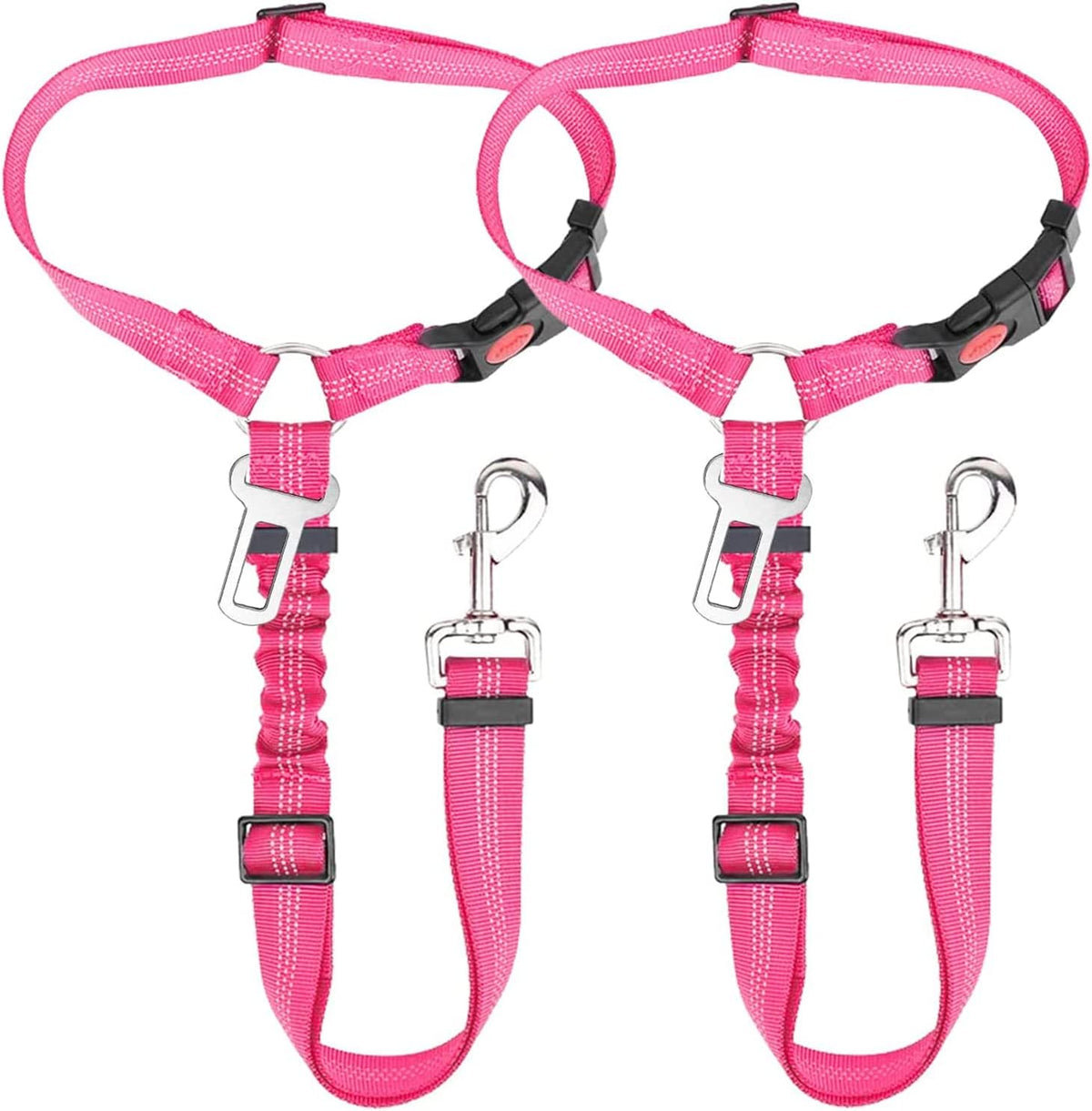 Lukovee Dog Car Seat Belt, Headrest Restraint, Headrest - A.Fluorescent Pink / Headrest + Clip, 2 Pcs