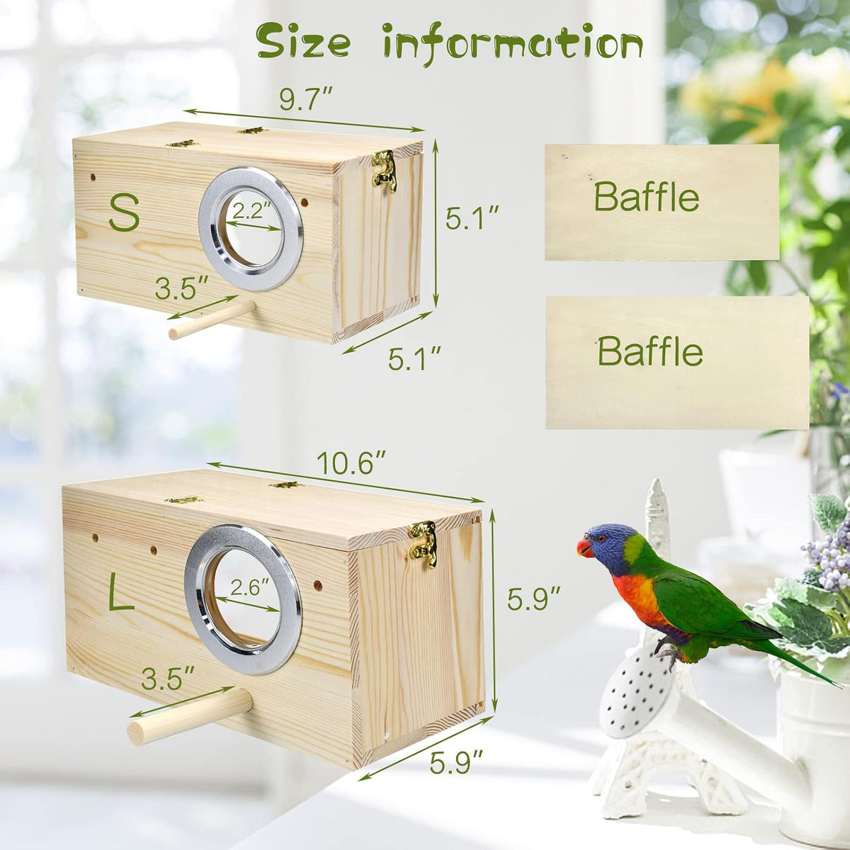 Parakeet Nesting Box Cockatiel Nesting Natural Pine Bird Nest Bird - S(9.1*5.7*5.7 inch) - image 3
